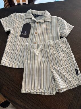 Ben Sherman Cream and Blue Striped Kids Cotton Set